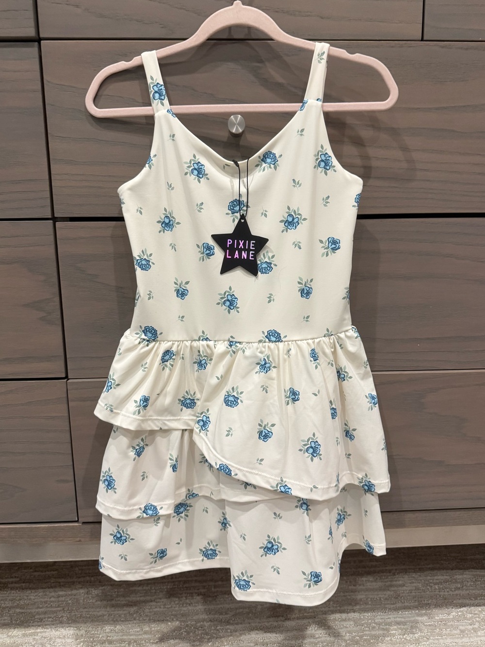 New w Tags PIXIE LANE Ivory Tank Dress w Blue Flowers Sz 7
